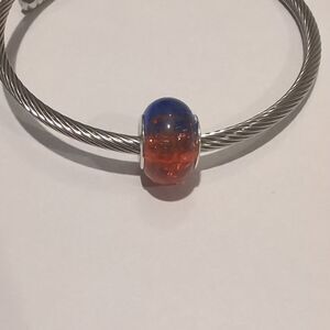 Silver Amber and Blue "Crushed Glass" Charm for‎ Pandora Style Bracelet